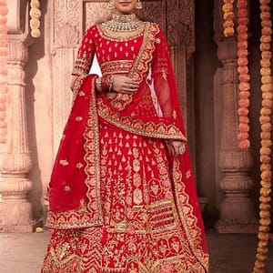 Red Pure  Silk Wedding Lehenga