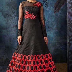 Black Organza Silk Gown with Chiffon Dupatta