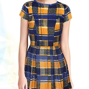 yellow blue checkered dress