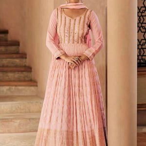 Pink Embellished Chinon Georgette Suit