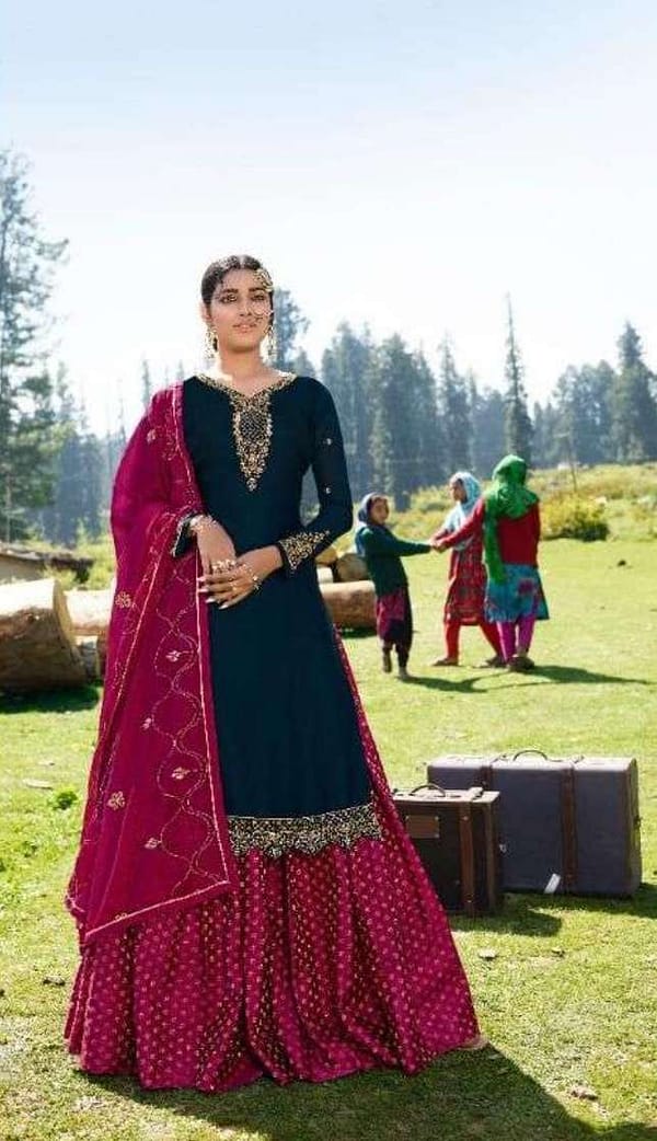 Satin Georgette Suit with Embroidery