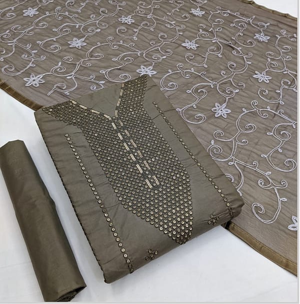 Cotton Suit Dupatta with Sequins Embroidery
