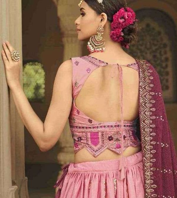 Pink Silk Lehenga Heavily Embellished