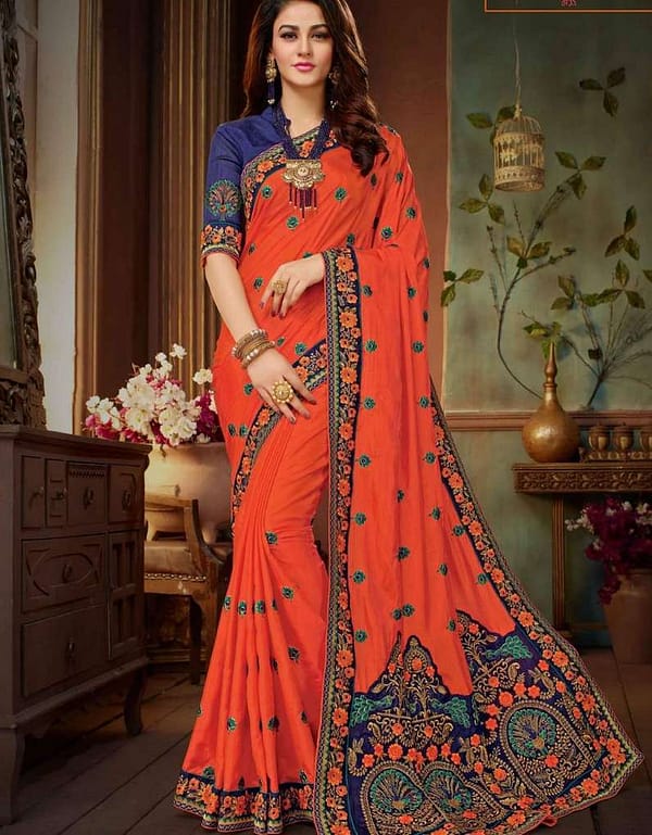 Silk  Sarees with Heavy Embroidery  Six yards of sheer elegance!.. Look royally glam in this exquisite saree with heavy embroidery work.  