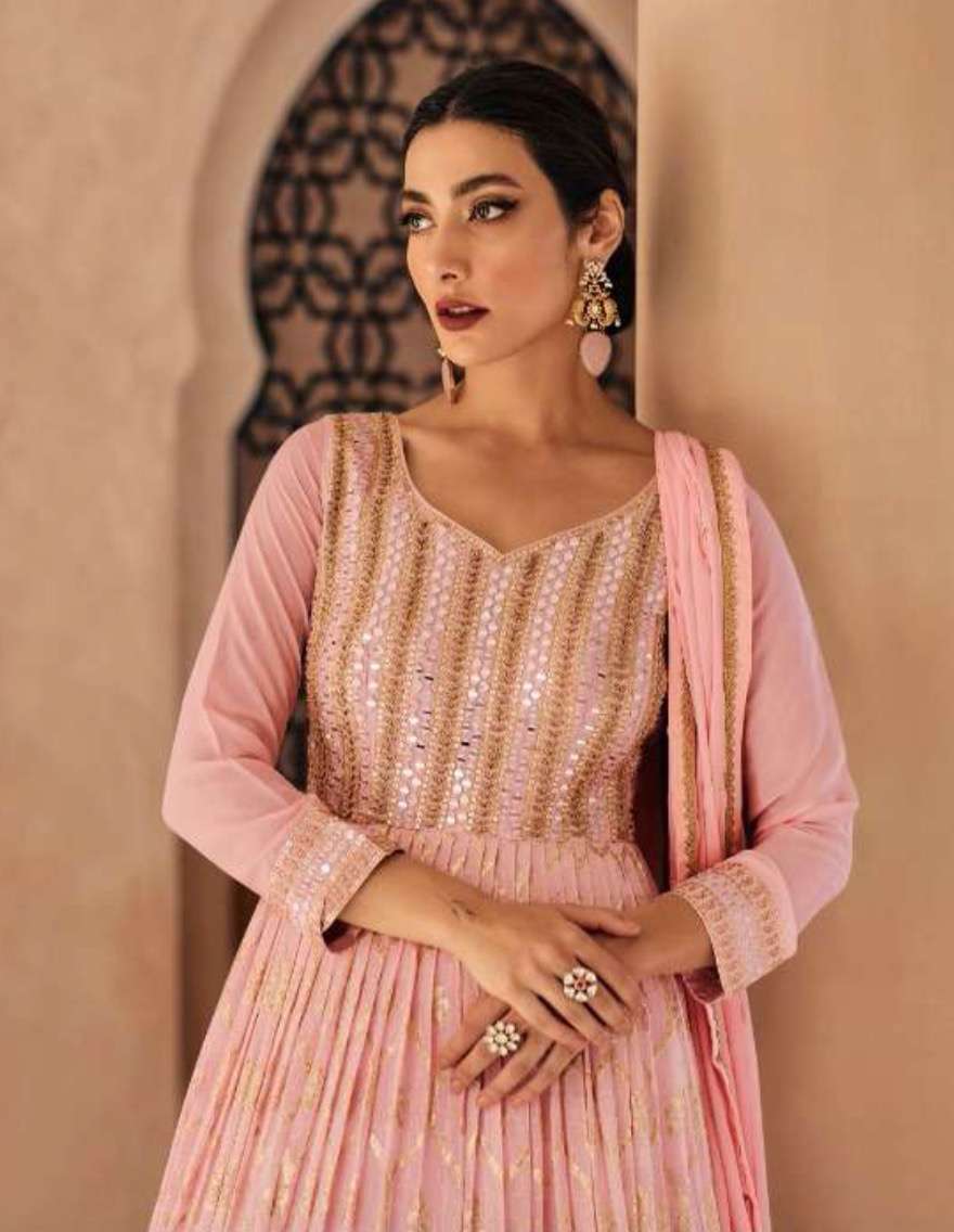 Pink Embellished Chinon Georgette Suit