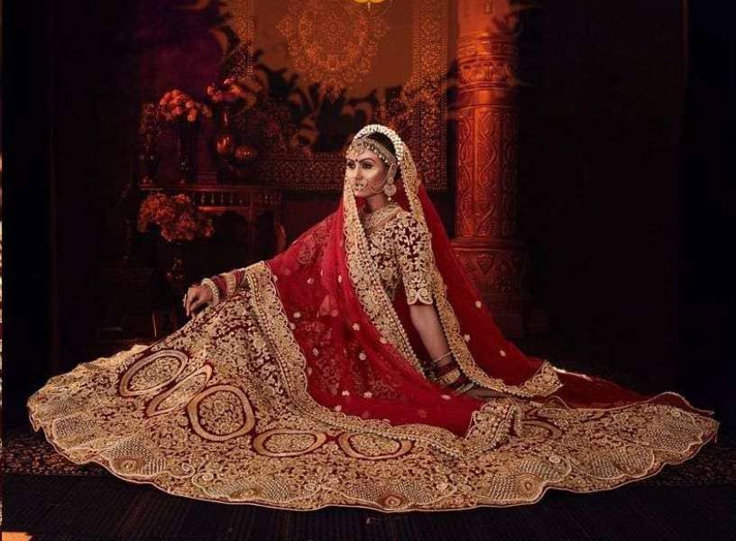 Indian Modern Bridal Outfit: Red shaded Zardozi Lehenga Choli – B Anu  Designs