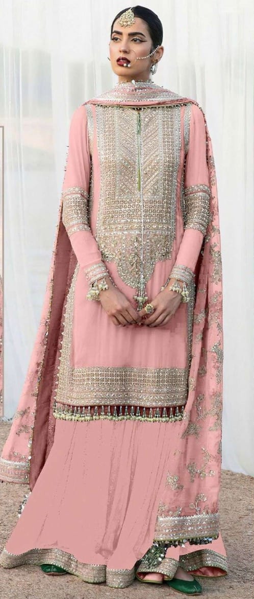 Pink Embellished Georgette Suit with Dupatta
