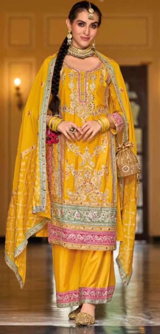 Yellow Blossom Embroidered Ready-wear Indian Suit